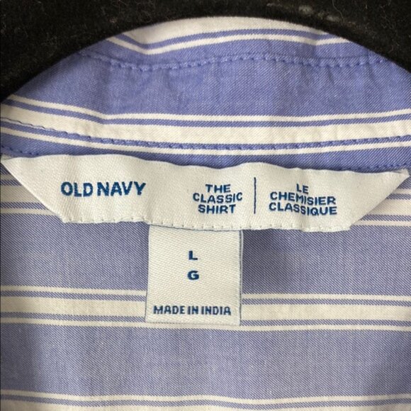NEW Old Navy The Classic Shirt Blue White Stripe Button Down Cotton Sz Large - Picture 2 of 9
